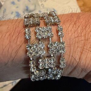 Vintage Silver Tone Crystal Multi-Row Bracelet 7”